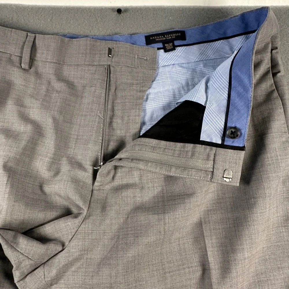 Banana Republic Mens 38x32 Tailored Slim Fit Dress Pants Gray Flat Front Trouser